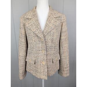 Talbots Tweed Blazer 12 Petite Tan Italian Fabric Wool Blend 3 Button Boucle